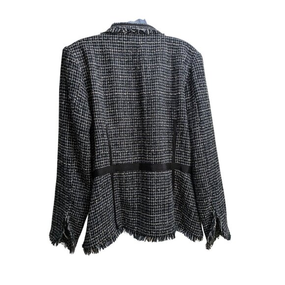 Bisou Bisou Michelle Bohbot Black and White Tweed fringe blazer jacket Size 16 - Picture 4 of 8